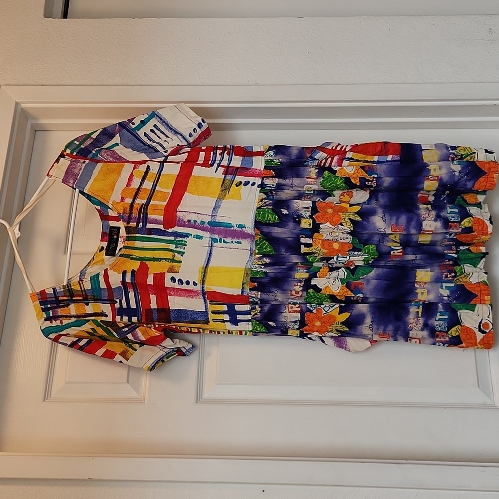 Colorful Geometric and Floral Dress with Pockets